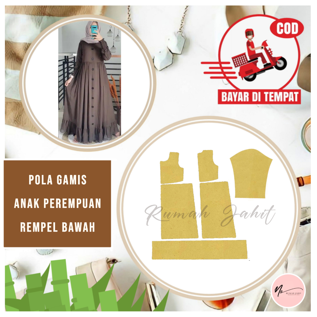 【Bisa COD】Pola Gamis Anak Perempuan Rempel Bawah | Pola Baju Rumah Jahit