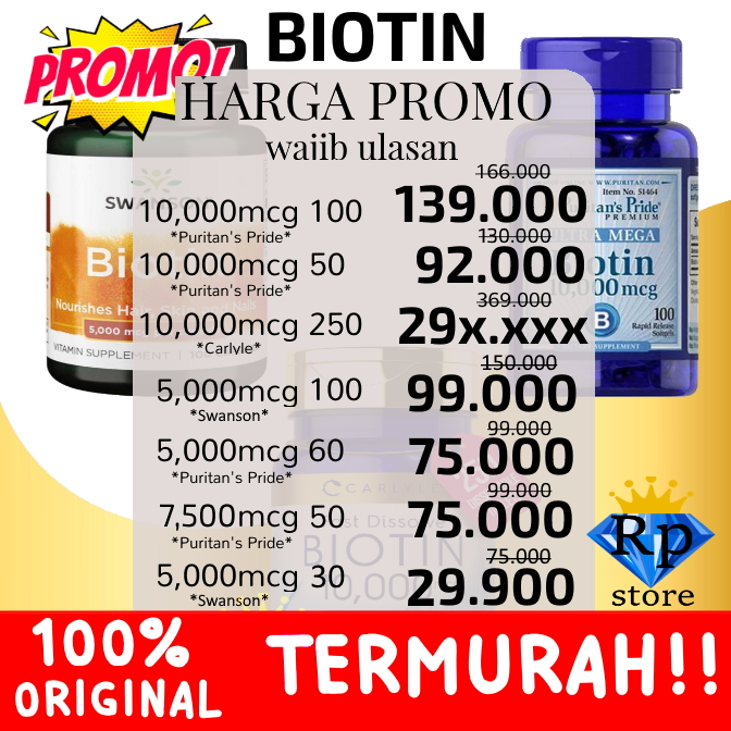 Puritan's Pride USA Biotin 10000/5000 mcg 250/100/60/30 softgel tab