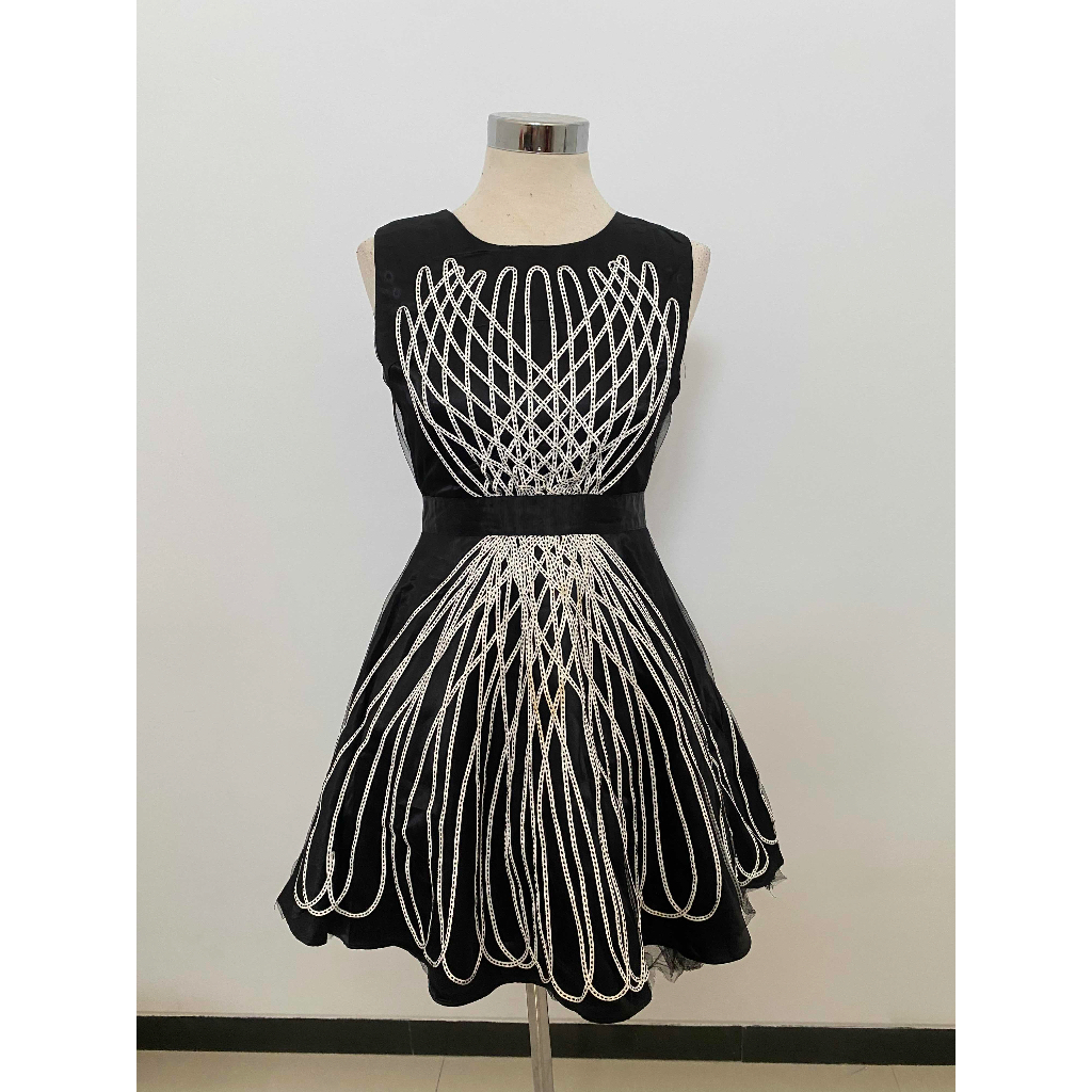 MINI DRESS CHRISTINE HITAM GARIS PUTIH GAUN PESTA PARTY DRES CEWEK REMAJA MEWAH POLOS BASIC LUXURY D