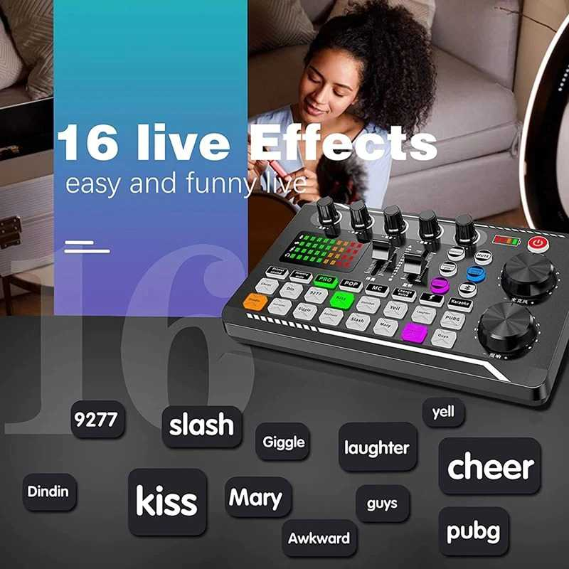 TaffSTUDIO Pro Audio Bluetooth Mixer Sound Card Live Broadcast Karaoke - F998 - Black - Soundcard v8