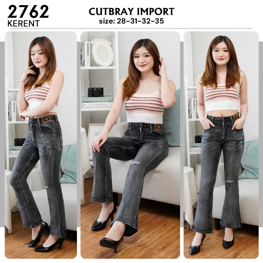 Celana jeans import cutbray sobek tidak tembus