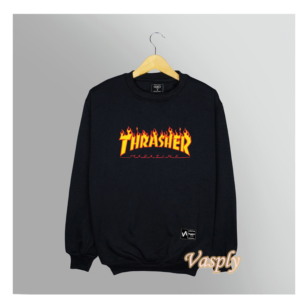 Sweater Crewneck Pria Thrasher Series Hitam Oversize Distro Original Fleece Tebal Premium