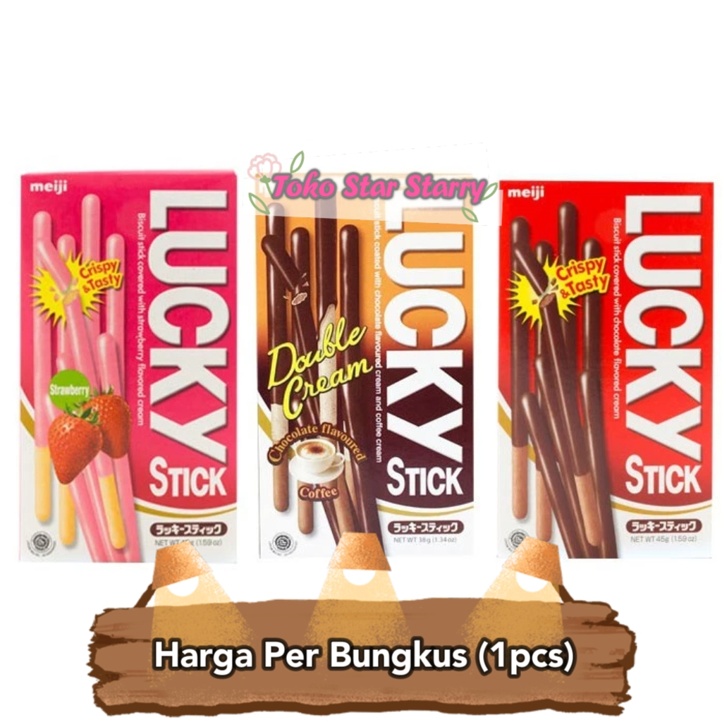 

[Per Kotak] Star Meiji Lucky Stick Biskuit Stik All Varian 45g Coklat / Strawberry Snack Viral Halal MUI