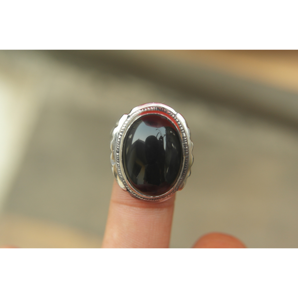 Natural Black Onyx Ring Monel 8 Kode 297