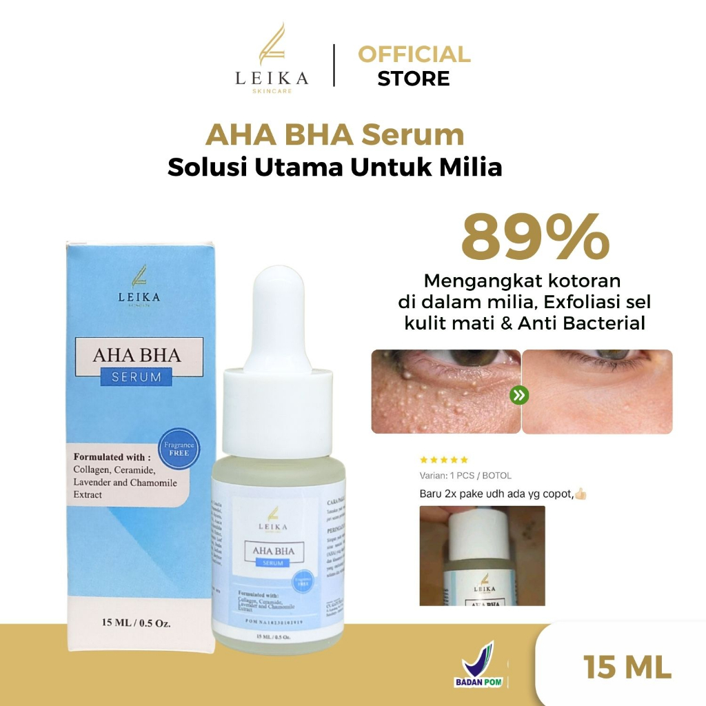 Leika Skincare Serum AHA BHA Resmi BPOM Serum Khusus Milia dan Bruntusan Tanpa Pengharum dan Pewarna