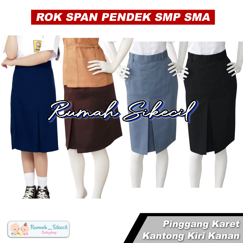 Seragam Sekolah Rok Span Pendek SMP SMA Biru Abu Coklat Hitam Putih Paskibra