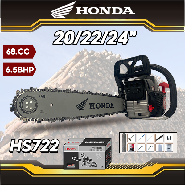 HONDA HS722 Mesin Potong Kayu 6.5HP Mesin Sinso Senso Chainsaw 2Tak 20/22/24inch Gergaji Potong Poho