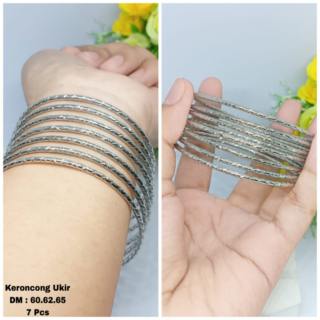 GELANG KERONCONG MOTIF UKIR TITANIUM ISI 7 PCS PERHIASAN STYLE WANITA