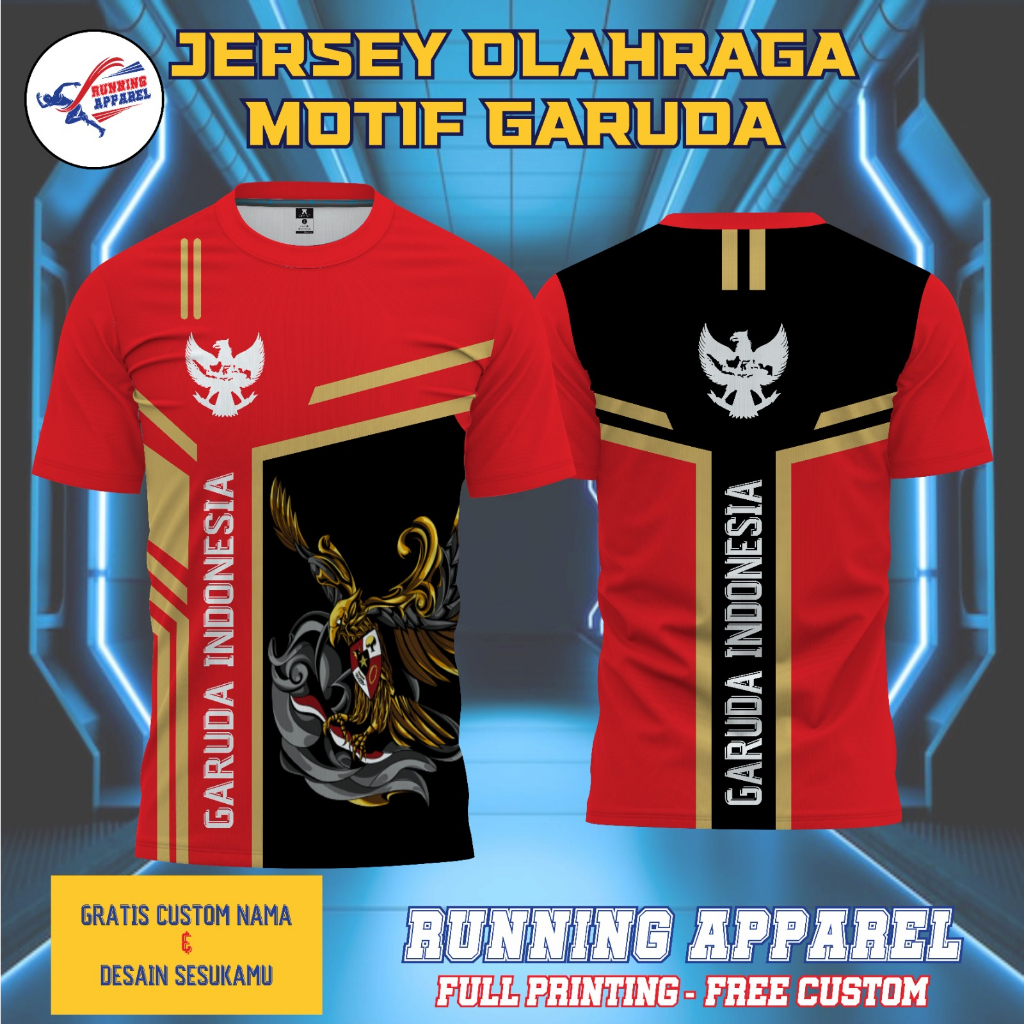 Baju Jersey OLAHRAGA Bermotif GARUDA, Jersey Olahraga Berbahan DRYFIT Full Printing & Bisa Request D