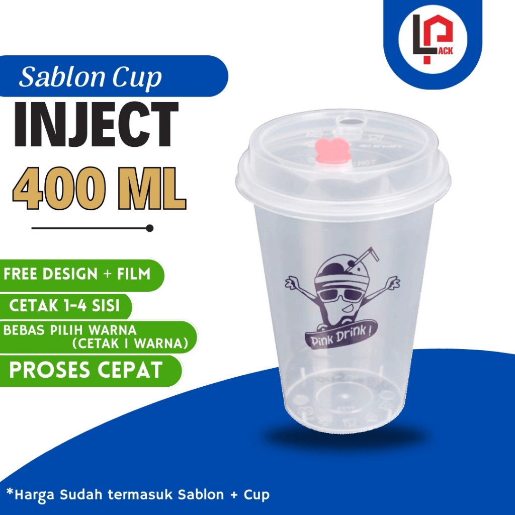 LAPACK ID Sablon Cup PP Injection Datar 400 ml 13gram Custom Logo