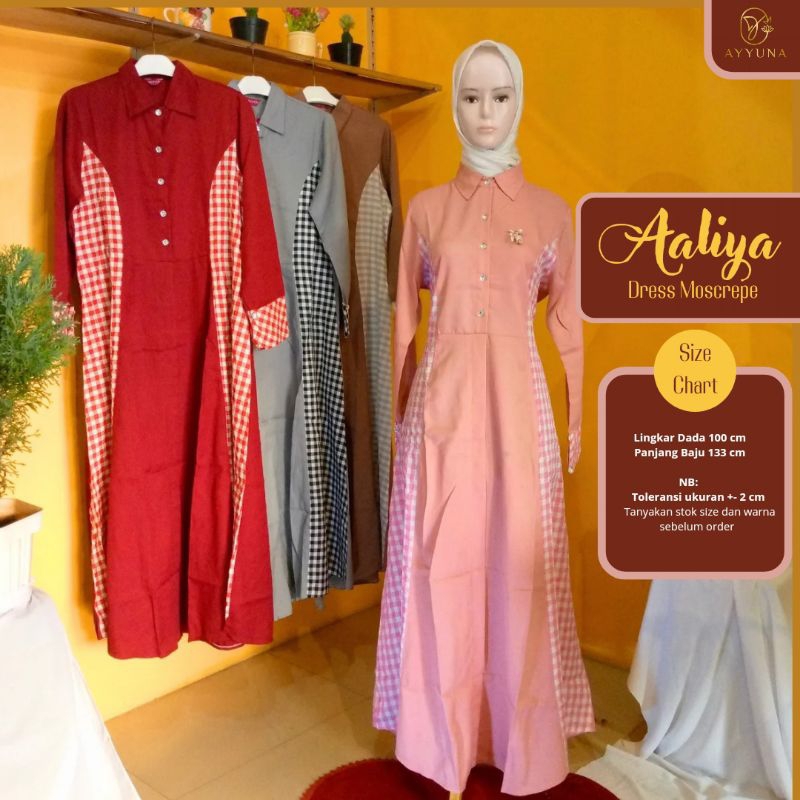 AYYUNA - AALIYA Dress - Gamis Moscrepe - Gamis Polos Kombinasi Motif Kotak - Busui Friendly