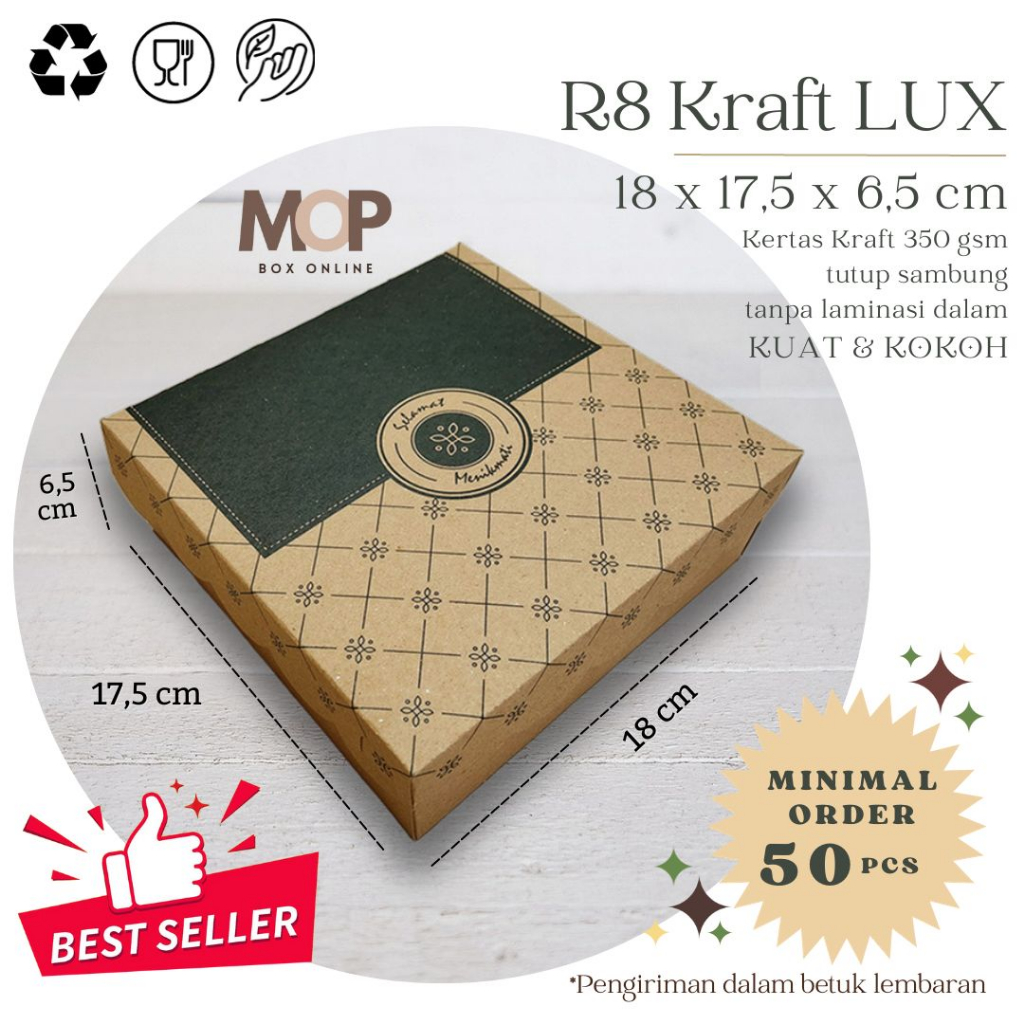 Kotak Nasi 18x18 R8 Kraft LUX Box Nasi Kraf Murah Katering Kotak 18x18 Coklat Kotak Kekinian Pernika