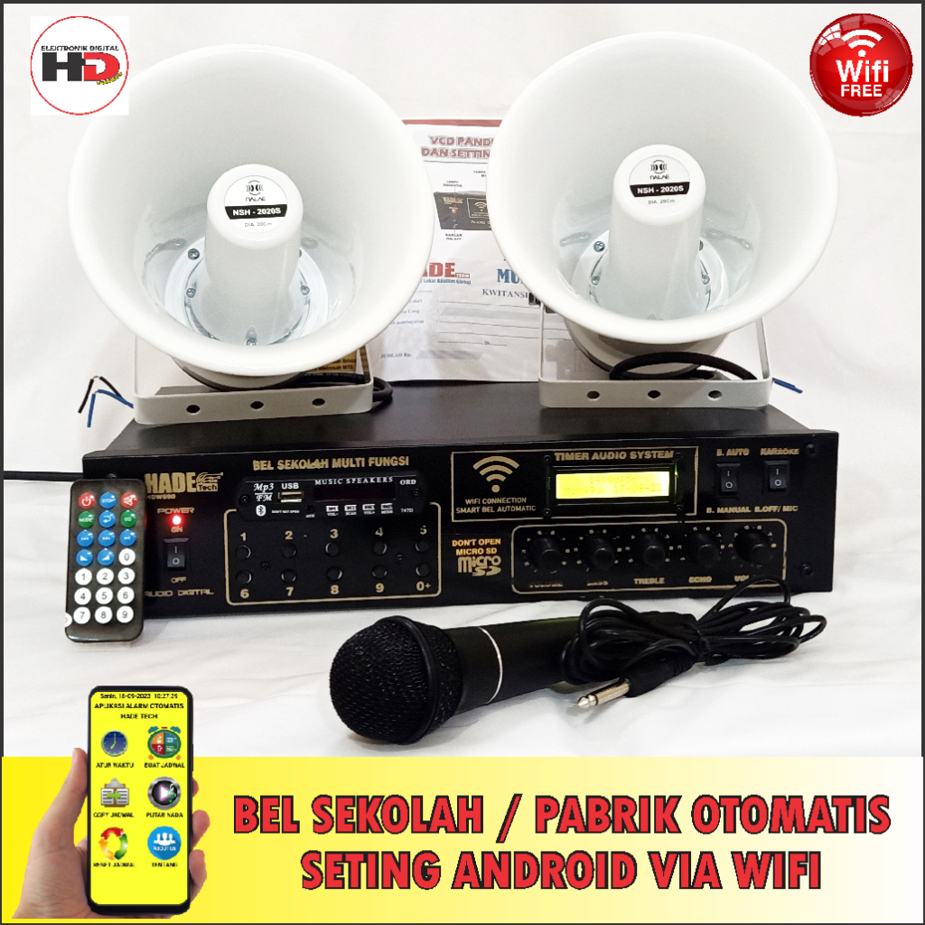 BEL SEKOLAH MANUAL DAN OTOMATIS WIFI 2 SPEAKER LENGKAP