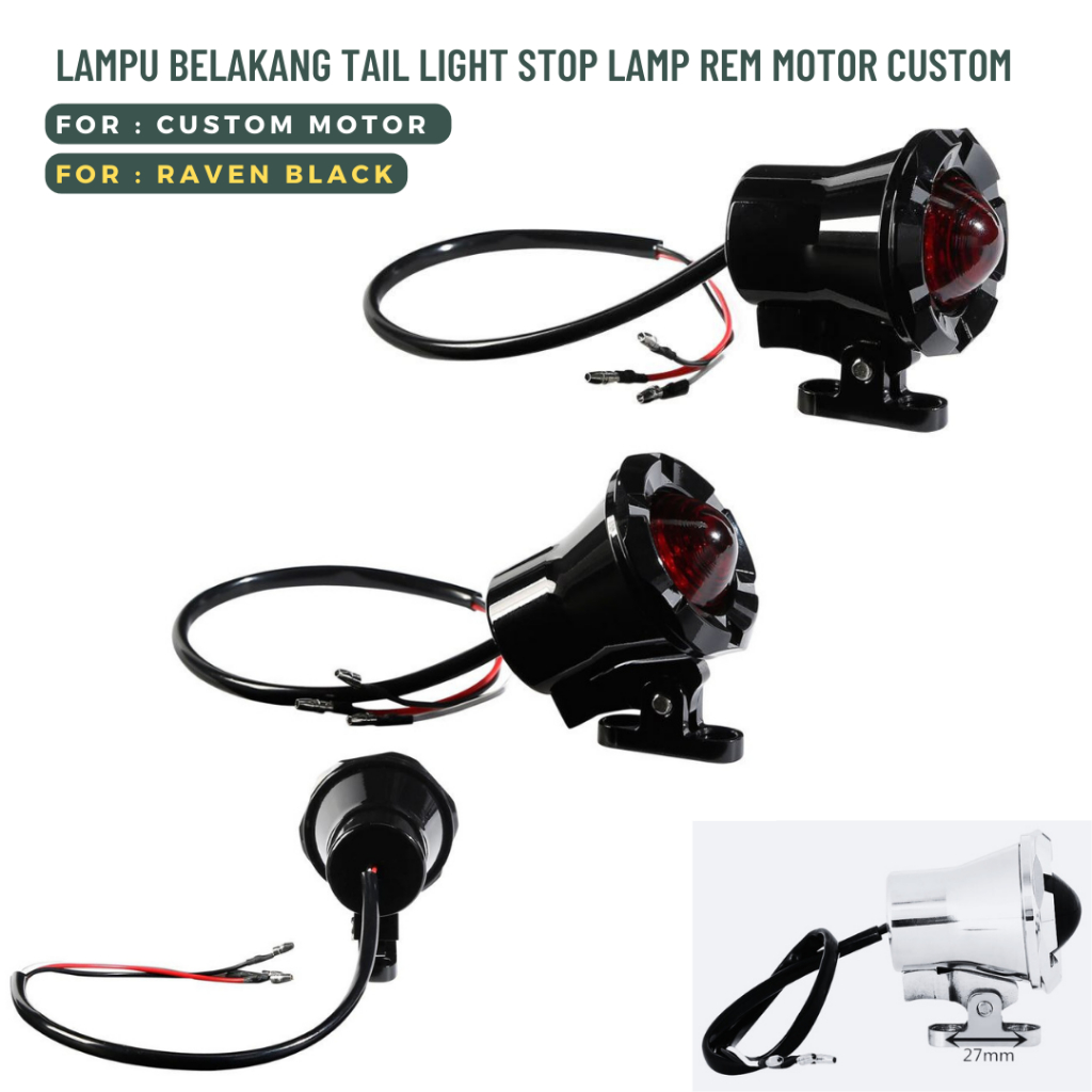 LAMPU BELAKANG TAIL LIGHT STOP LAMP REM MOTOR CUSTOM RAVEN BLACK