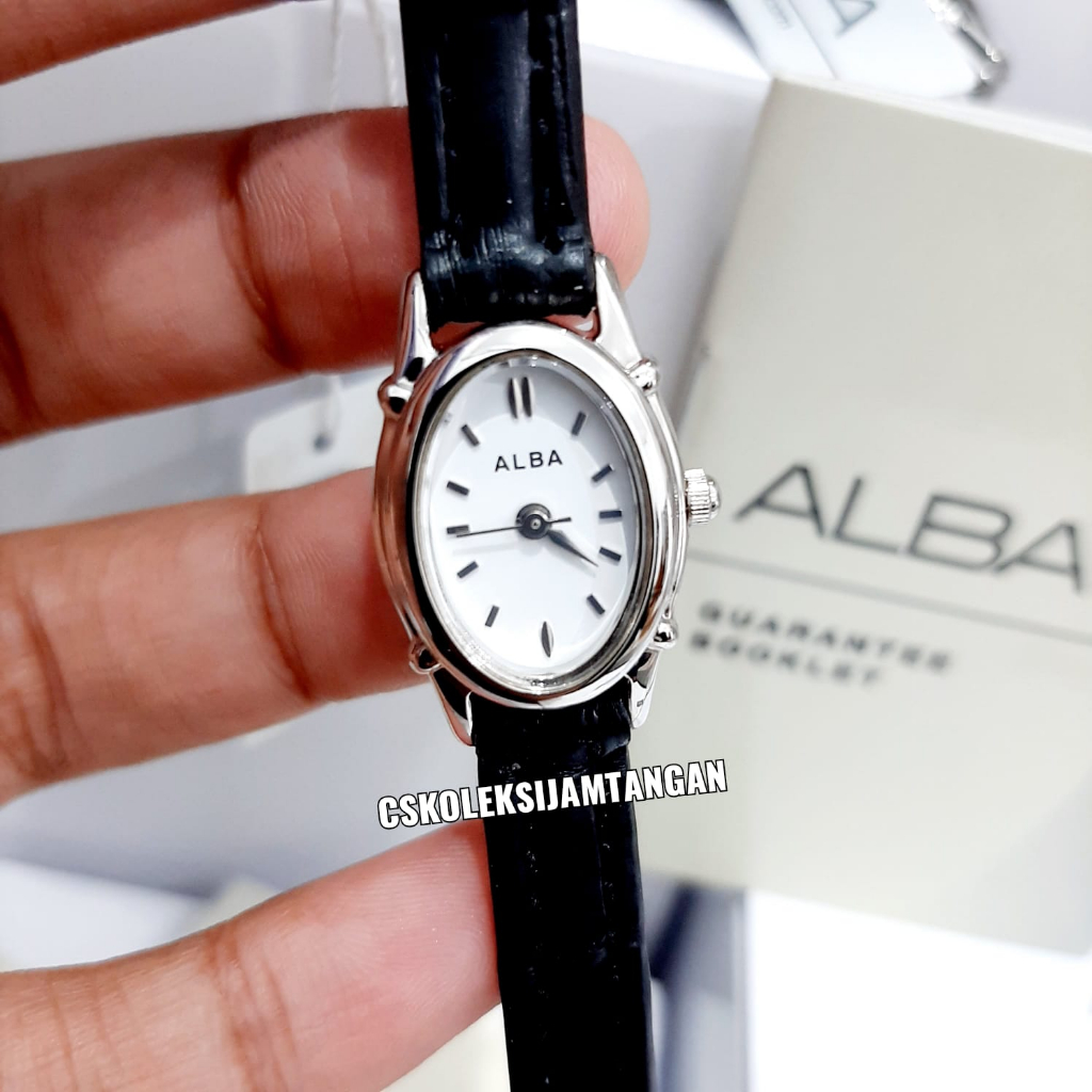 JAM TANGAN WANITA ALBA AC3K35X1 AC3K35 SILVER BLACK LEATHER ORIGINAL