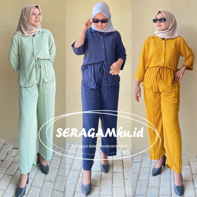 ONESET CARGO SETELAN JUMBO CROP TOP CELANA SAKU CRINGKLE