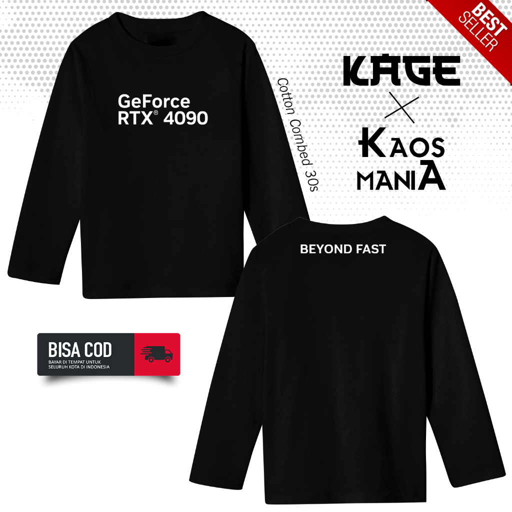 Baju Kaos GEFORCE RTX 4090 Tangan Panjang - Kaos Mekanik Geforce KAOS KAGE
