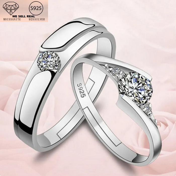 sepasang Cincin Tunangan, Hadiah Ulang Tahun, Pernikahan,  Cincin Perak  S925, Diamond / berlian Moi