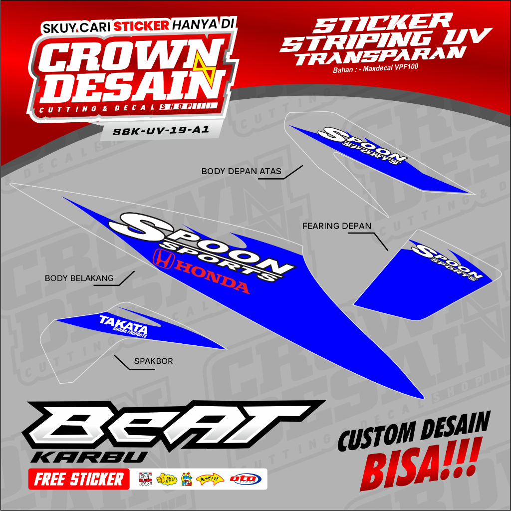 Striping Beat Karbu Variasi Transparan Racing - Stiker Striping UV Beat Karbu Desain Racing - SBK-UV