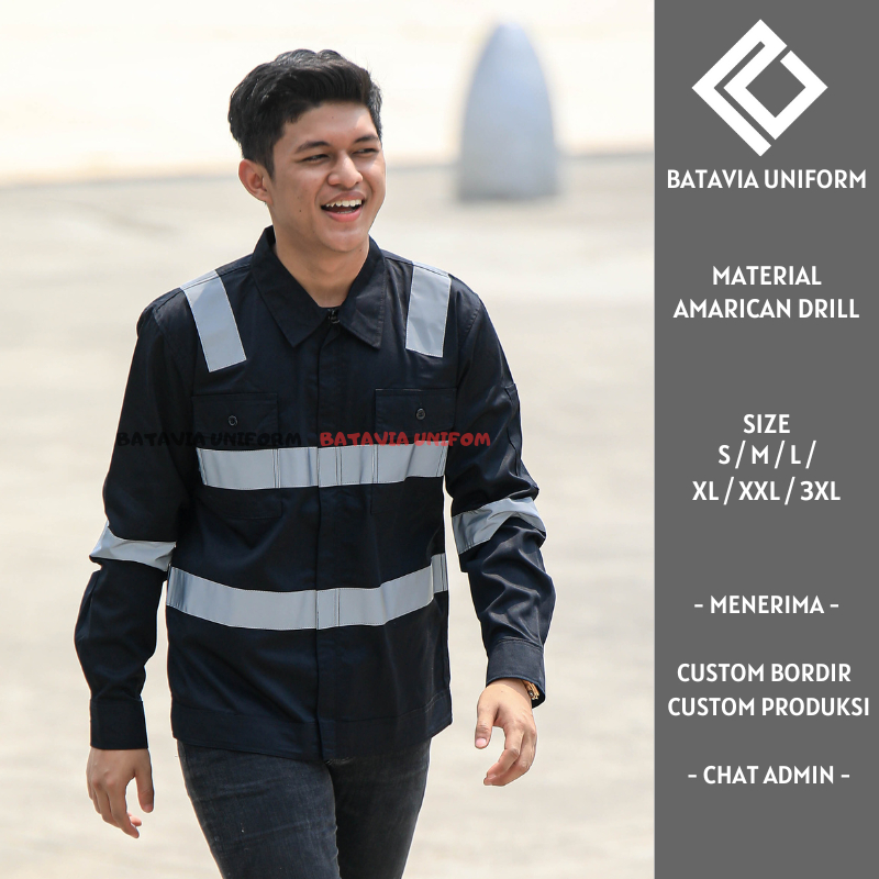 Safety Rembo by Batavia Uniform - Baju Kemeja Wearpack Safety K3 Lengan Panjang Resleting - Seragam 