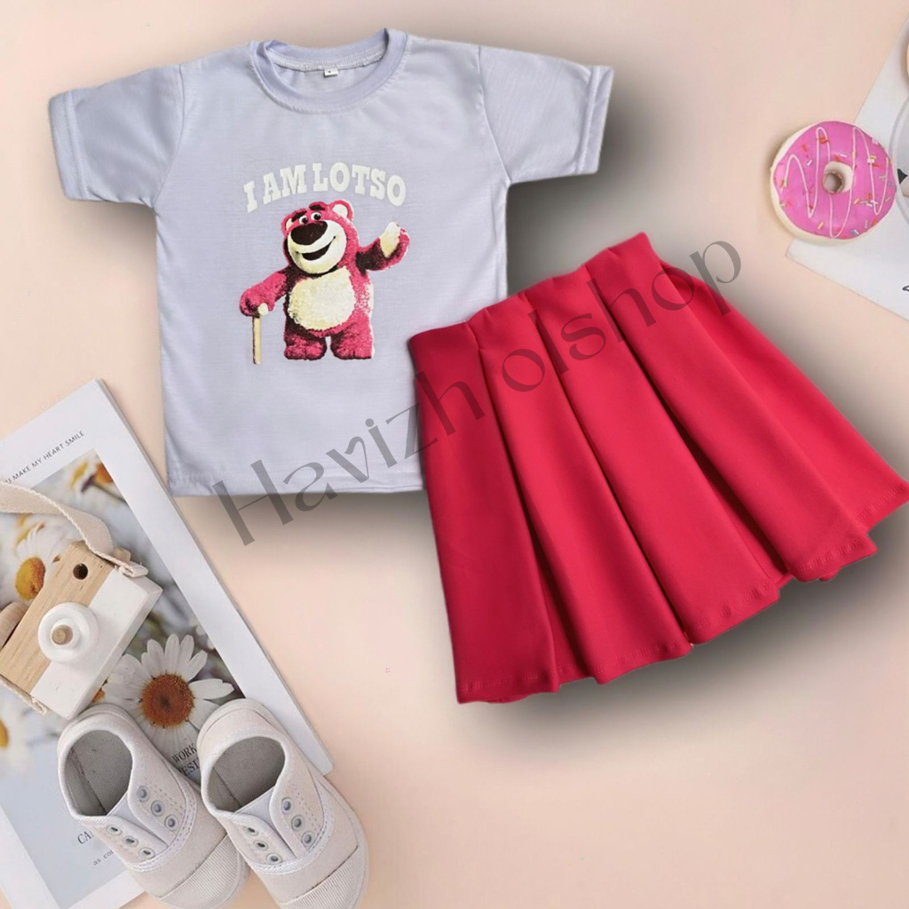 Setelan Kaos Lotso Rok Mini Scuba 1-6 Tahun