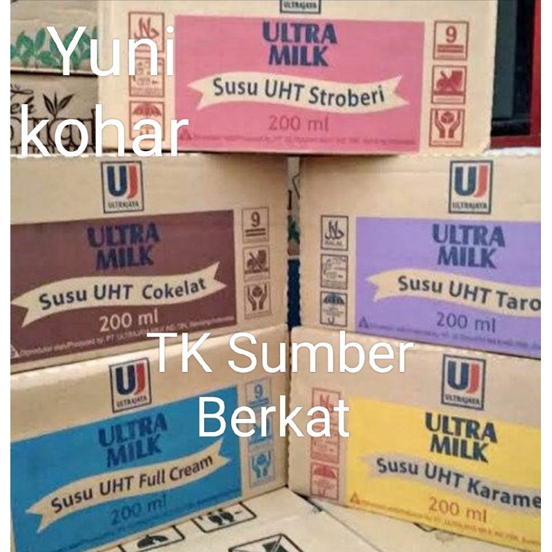 

Susu ultra 200 ml Full cream, Strawbery, Coklat, Caramel, Taro