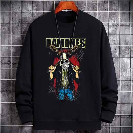 Sweater Ramones Crewneck Sweeatshirt Black Cotton Fleece