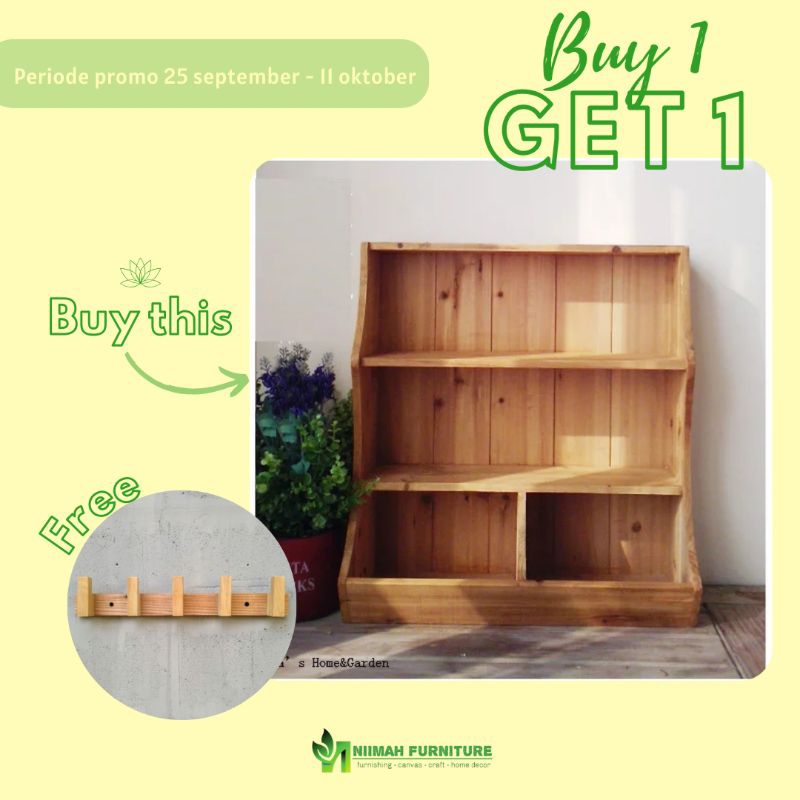 Rak Dinding 4 Sekat Vintage Kayu Jati Belanda  Dikirim Sudah Dirakit