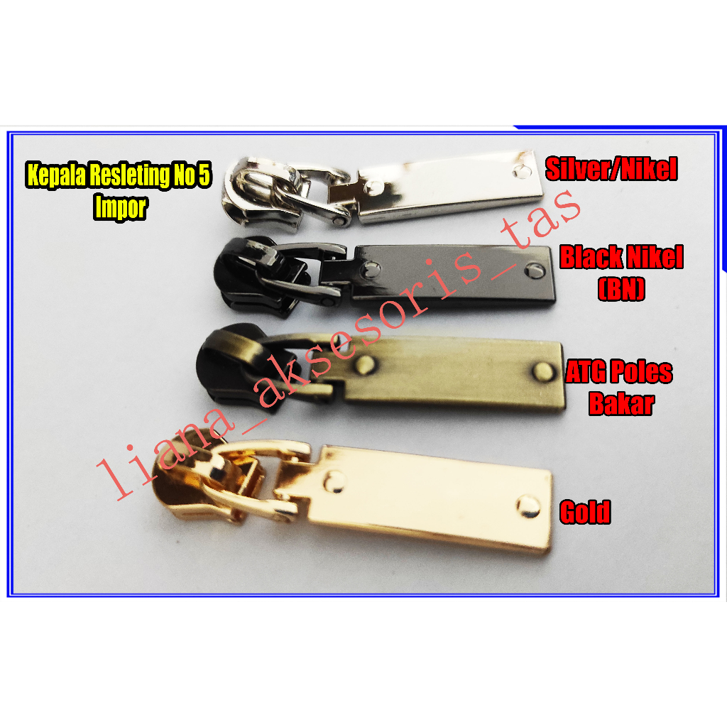 -Kepala Resleting Tas no 5 Impor (@1 pcs) untuk daun resleting tas selempang, tas rajut, tas cewek