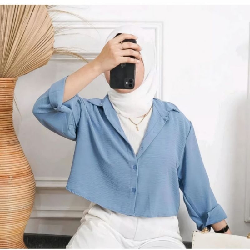 Crop Top Crinkle Premium Kemeja Crop Oversize Kemeja Wanita