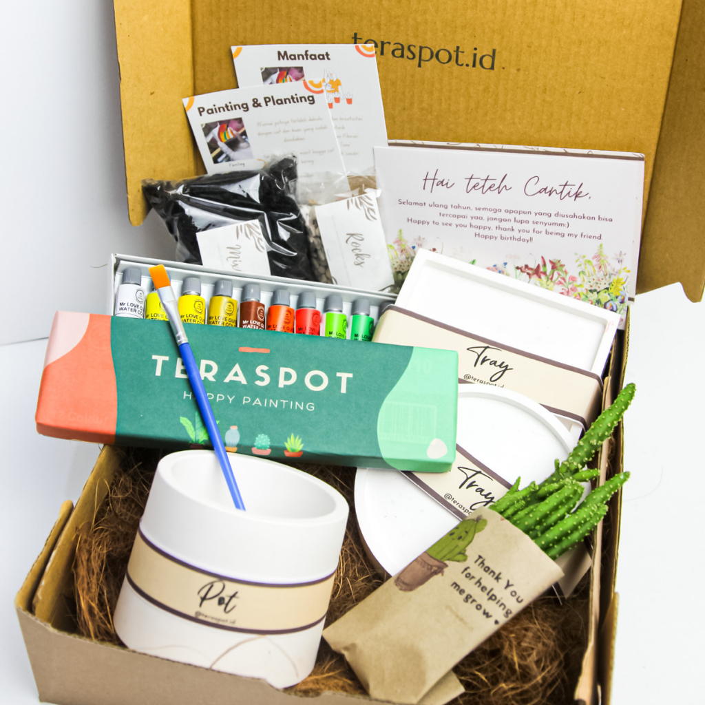 Painting kit DIY mewarnai Pot Mini Kaktus - Gift kreativitas - Hampers DIY / Birthday / Graduation