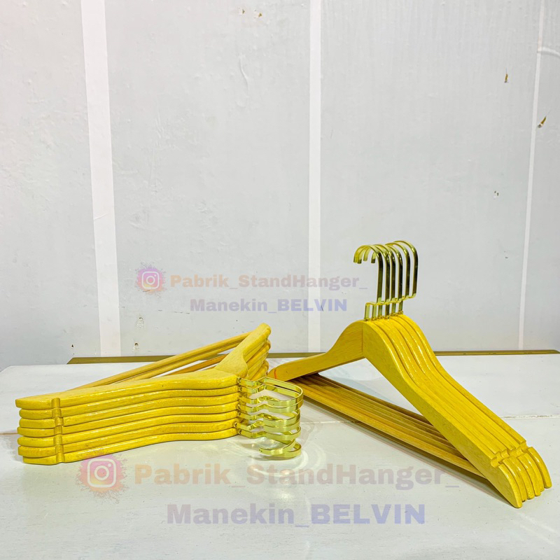 HANGER KAYU BAJU DEWASA | PALANG KAYU GOLD | GANTUNGAN BAJU KAYU PALANG WARNA NATURAL | HANGER PAKAI