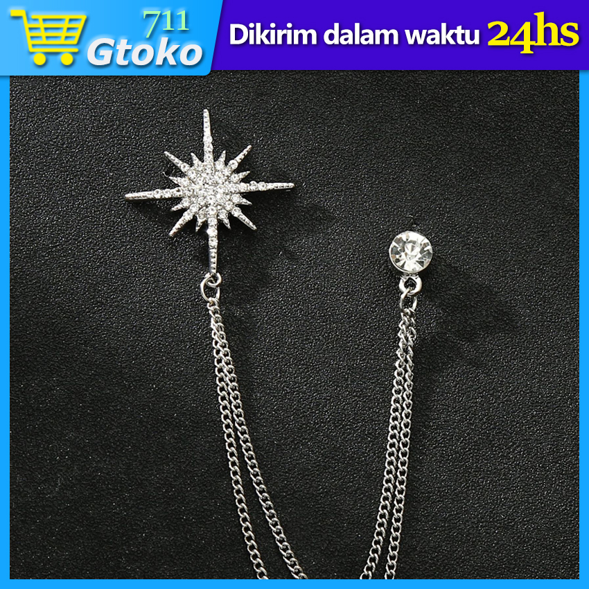 Lapel Pin Bros Jas Rantai Rumbai Bintang Brooch Pria Wanita Aksesoris Jas