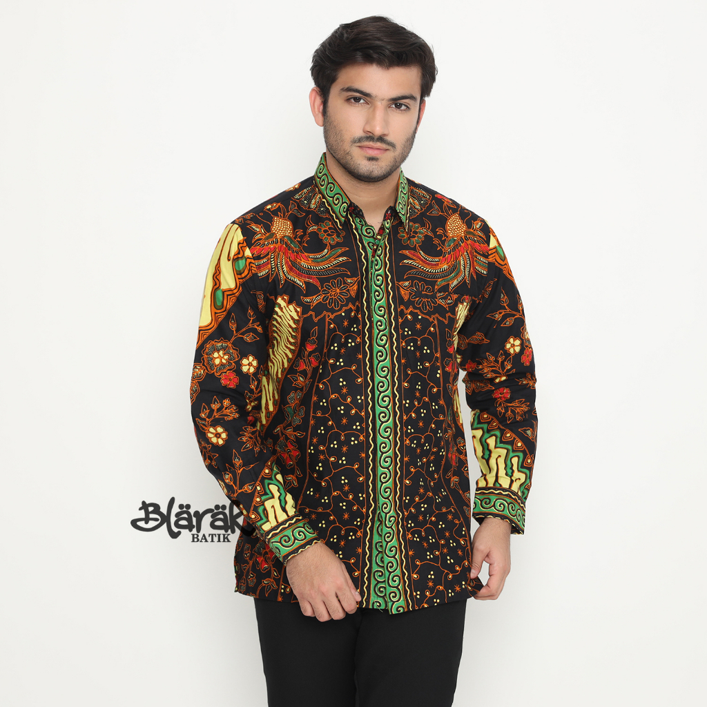 Kemeja Baju Batik Pria Lengan Pendek Trikot Regular Fit Sinaran Satu Hitam - Batik Blarak