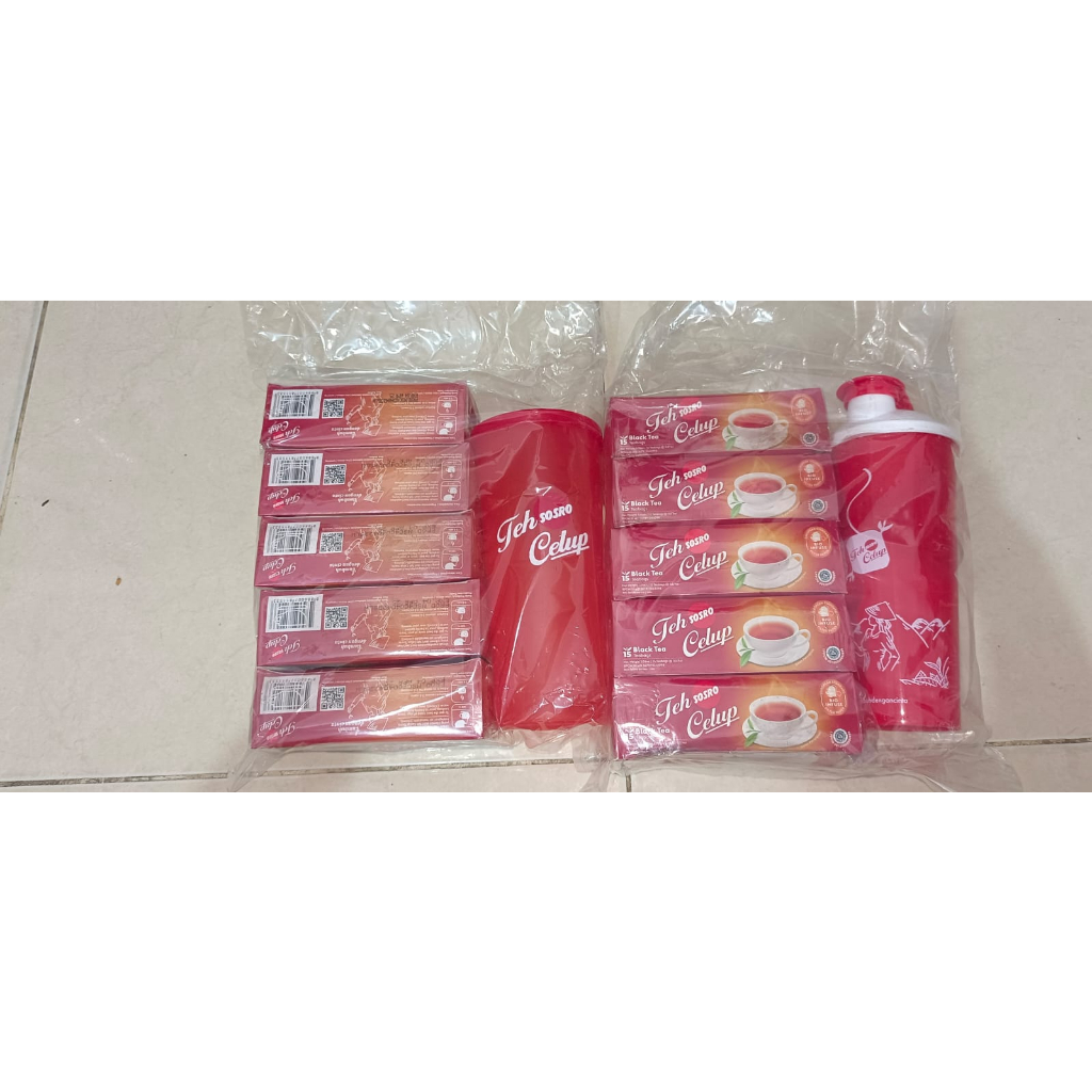 

Paket teh celup sosro 15 bag isi 5 box free Tumbler /paketan Sosro celup free gelas