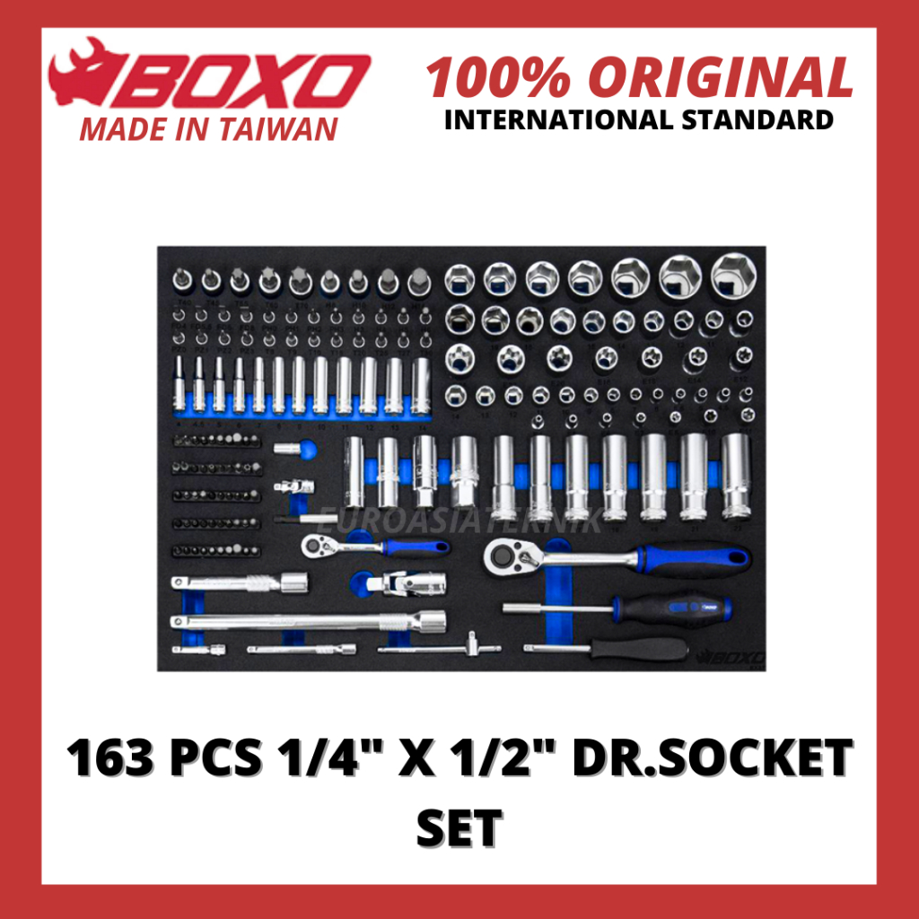 BOXO TOOLS | Set Tools Socket 163 PCS 1/4" & 1/2" DR. Socket Set (BX377)