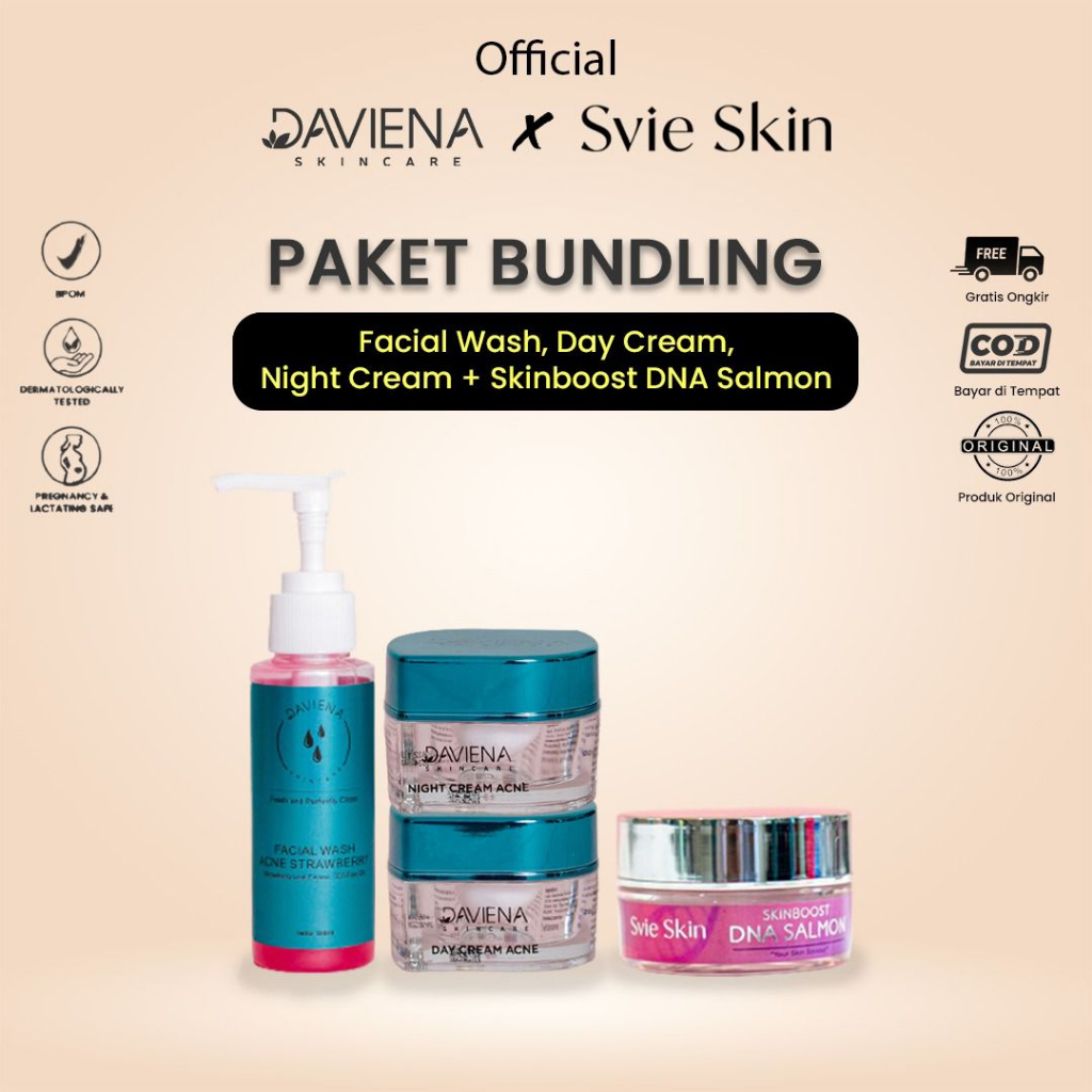 [ISI 4] Daviena ACNE DNA BUNDLING [Paket Isi FW Acne, Day Acne, Night Acne  + DNA Salmon] PERAWATAN JERAWAT