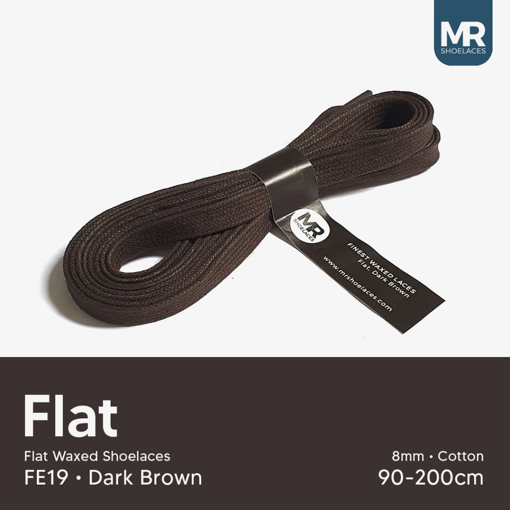 MR Shoelaces FE19 Dark Brown (Coklat Tua) - Tali Sepatu Lilin 8mm Gepeng Flat Pipih (Waxed Laces) 90