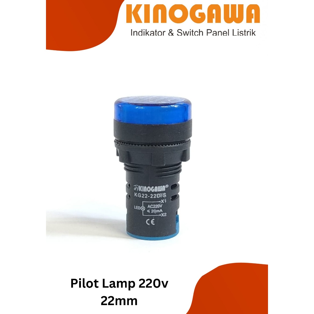 KINOGAWA Pilot Lamp 22mm LED 220v Biru Lampu indikator Panel Listrik Lampu Control panel LED Lampu I