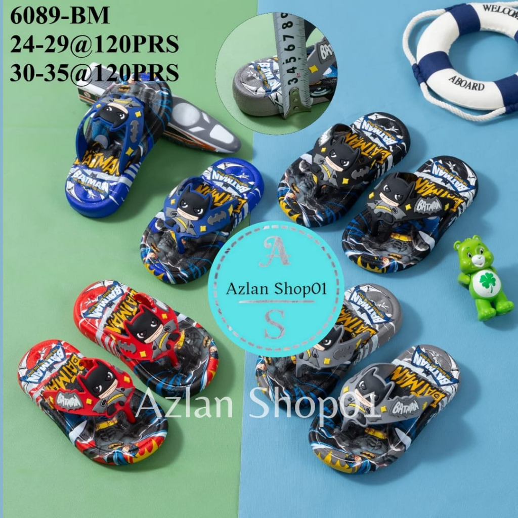 Sandal Japit Karet import Anak Laki Laki karakter Batman /sandal jepit anak terbaru 6089-BM(POLA KEC