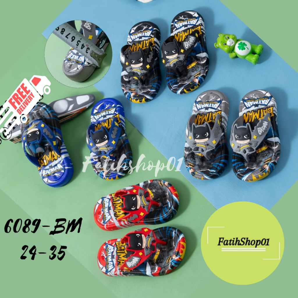 Sandal Jepit Anak Laki Laki Terbaru 6089  24-35 Sandal japit Batman anak cowok(POLA KECIL)