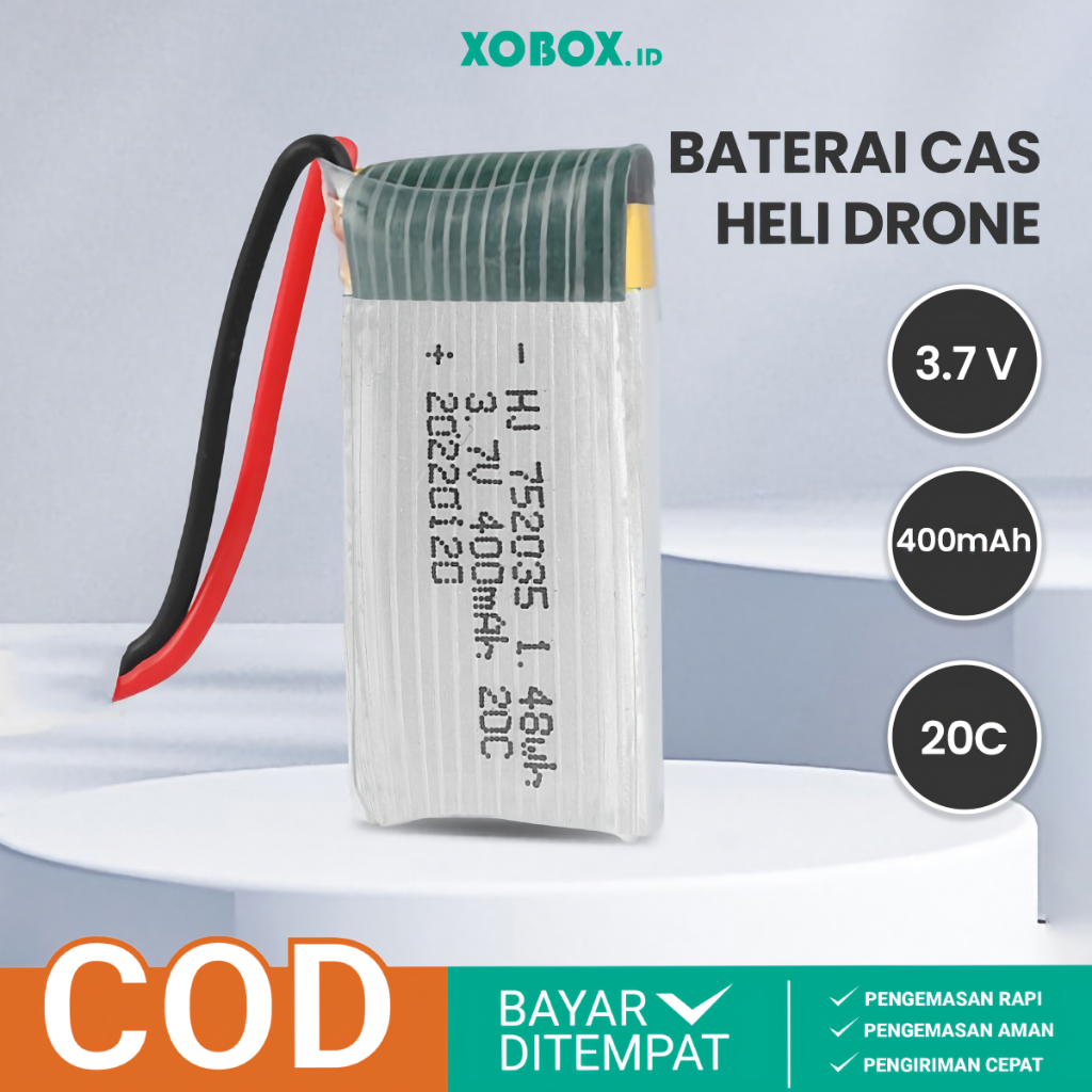 Baterai Cadangan Charger Drone Litium 400mAh 3.7V Pengisian Daya BATDRONE400mAh - XOBOX