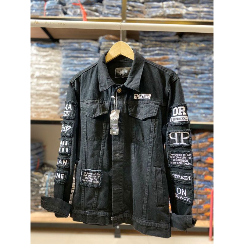 JAKET JEANS PRIA BAHAN DENIM MODEL EMBLEM BORDIR TANGAN SNOWBLACK LOGO CASUAL DISTRO TERBARU