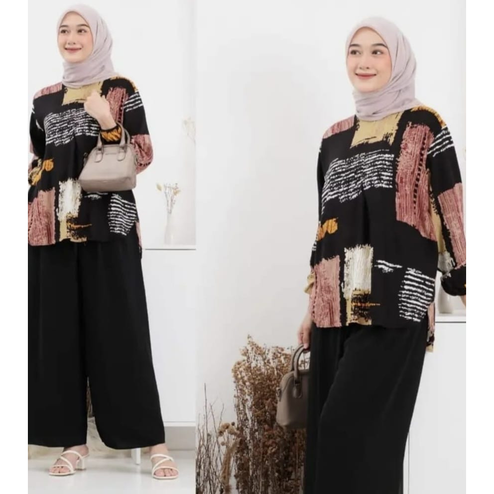 NAURA SET KATUN RAYON MOTIF TERBARU WANITA // NAUIRA SETELAN CELANA KULOT CRINKLE // ONE SET TERBSRU
