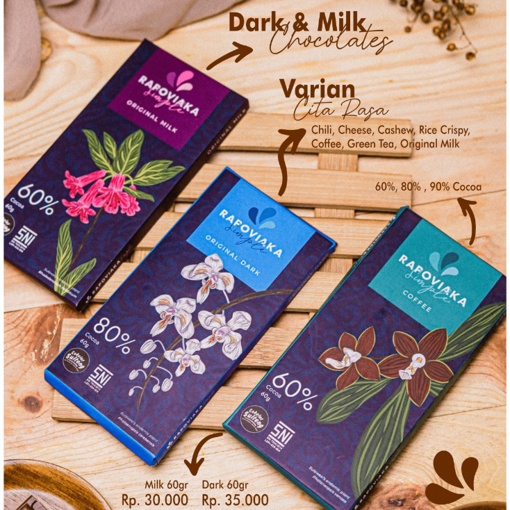 

Rapoviaka Simple Cokelat 60 gram Varian Ori Dark