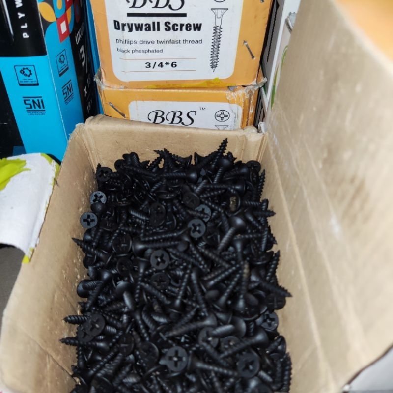 Skrup Gypsum, Baut Hitam, Paku Sekrup, Skrup Lancip 3/4"