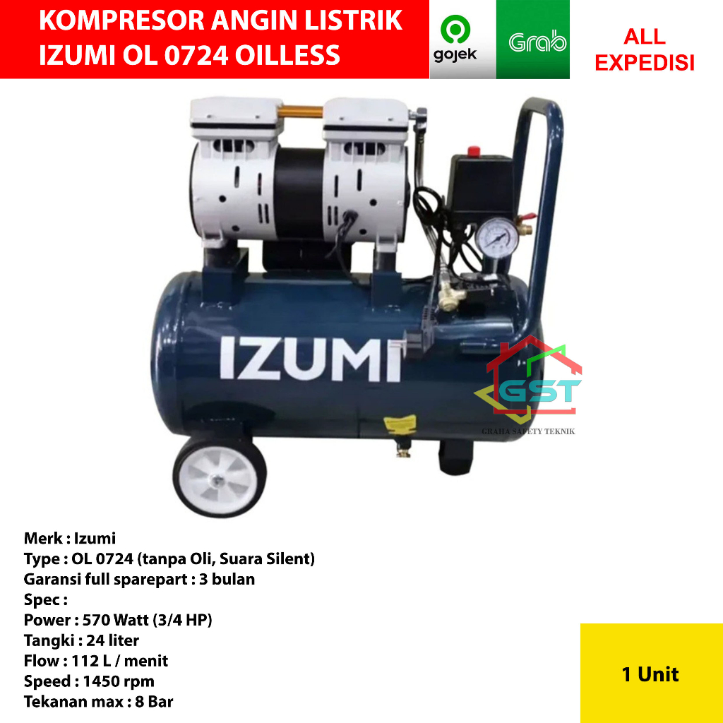 IZUMI kompresor angin listrik OL 0724 oilless compressor