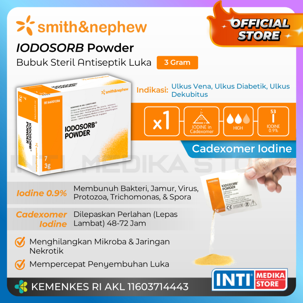 SMITH & NEPHEW - Antiseptik Luka IODOSORB POWDER 3g Cadexomer Iodine