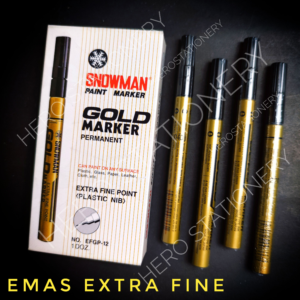 

Spidol permanen paint gold marker snowman extra fine point tinta emas 16 EFGP-12