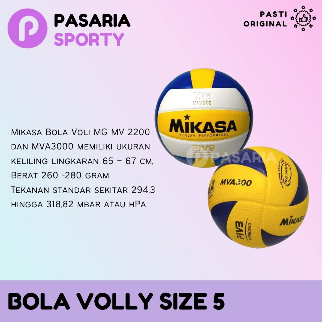 BOLA VOLLY Size 5 MV2200 MVA300 Mikasa Putih Kuning Biru Voli/Voly Ball